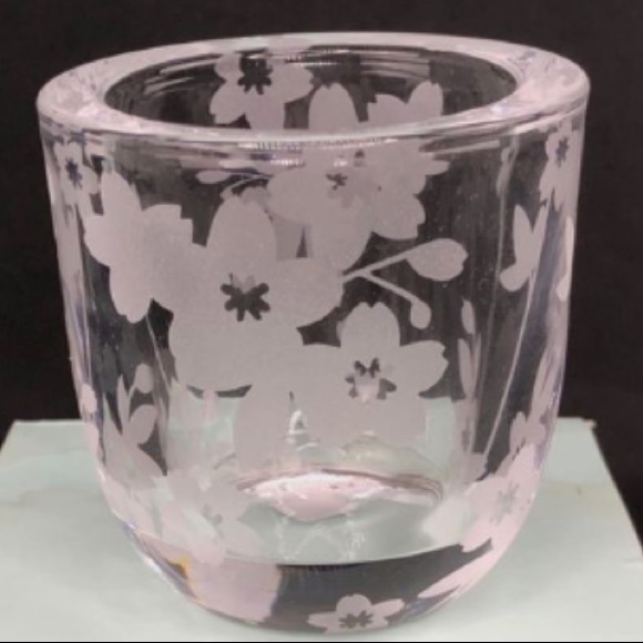 Partylite Sakura clear transparent glass etched cherry blossom candle holder new - Picture 1 of 10